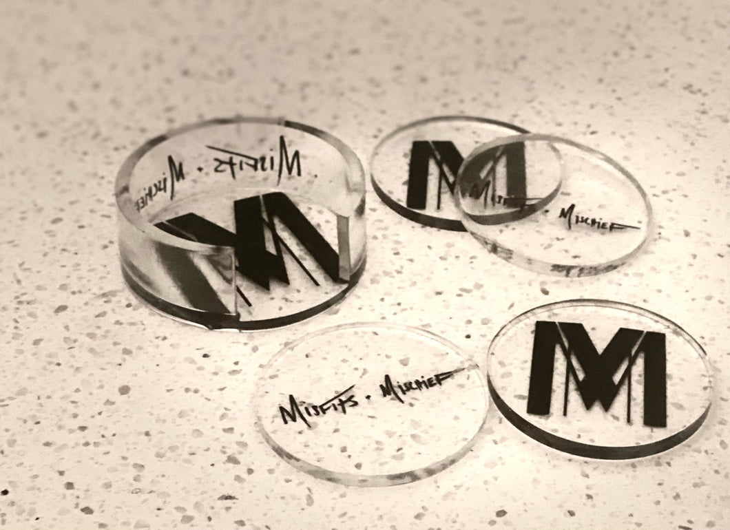“Let Me Be Clear” Clear Resin Logo Coasters & Holder